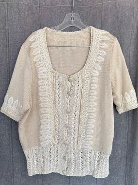 Knit Crochet Cardigan Sweater Blouse Feminine Granny Romantic Chic Cottage Boho